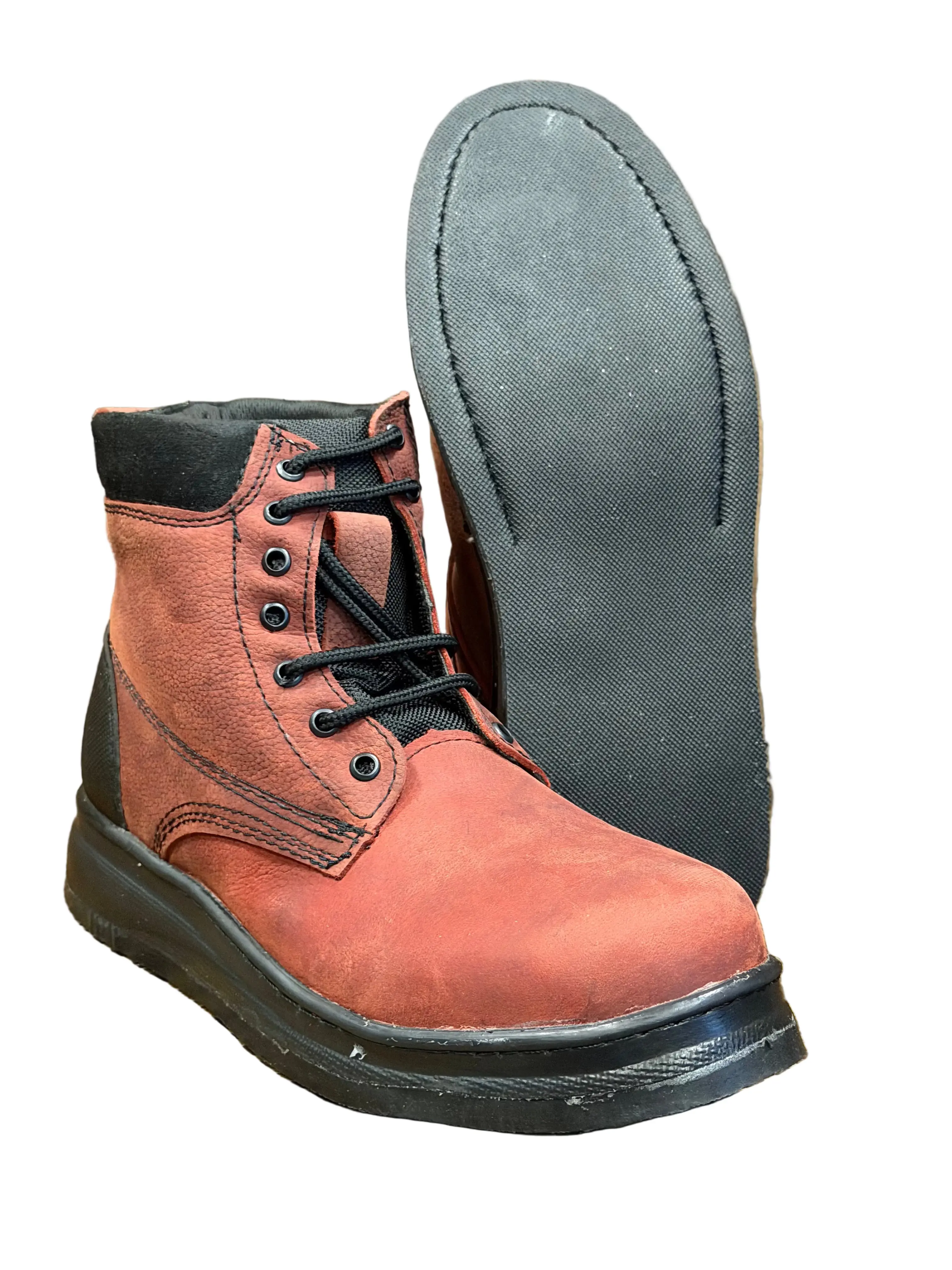 Men's Heavy-Duty Leather Work Boots, Lace-Up & Lightweight Protective Shoes with a Slip-Resistant Rubber Outsole for Construction & Roofing, Work Protective Shoes, Industrial Work Footwear