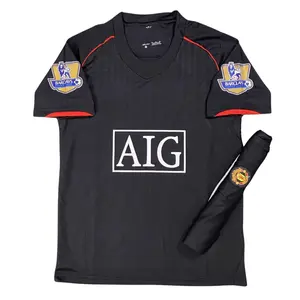 Retro Black 2007-2008 MUN Away Short Sleeve Soccer Shirt, Retro 2007-2008 Black MUN Away Edition Football Jersey