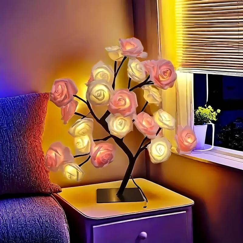 Rose Flower Design Tree Night Light, USB Powered Table Lamp, Versatile Indoor Room Lights for Bedroom, Holiday Decorative Lights, Perfect Valentine's Day Gift & Home Decor, Nightlight For Bedroom