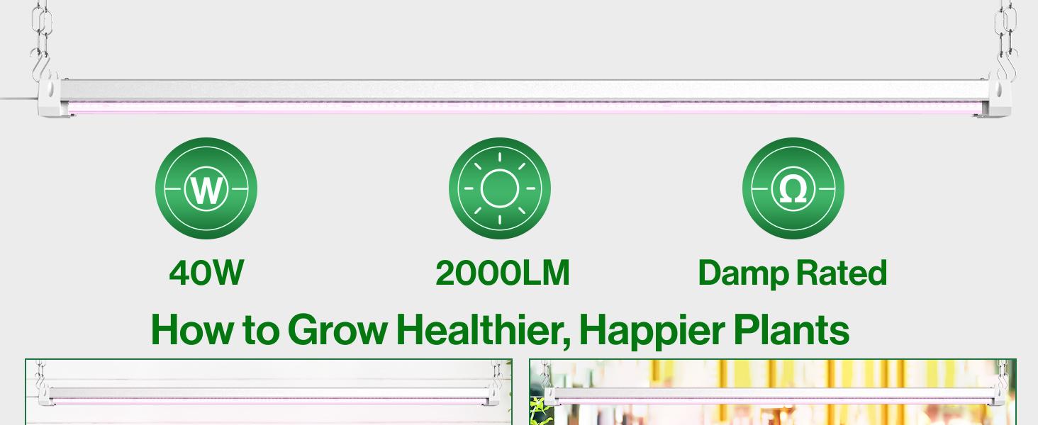 SuncoGrow LED Grow Light, 4ft, 40W Full Spectrum, Linkable