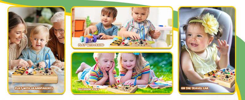 Hoarosall Busy Board Plus V2 Montessori Toys for 1-3 Years Old Wooden Toddler Toys with 10 LED Lights & Master Switch Ideal Travel Toy for Infants Learning Materials Multi Activity Playset