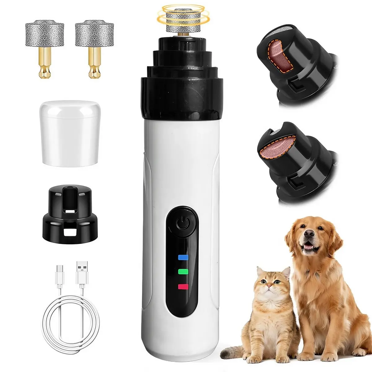 Upgraded Heusom Silent Groom Pro Canine Nail Care Grinding Tool, Rechargeable ABS Plastic Grooming Kit with Nail Trimming Clippers for Dogs (Quiet Operation)
