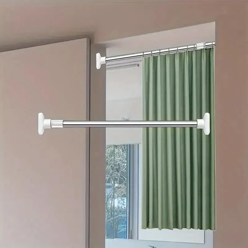 Retractable Curtain Rod, Expandable Curtain Rod, Metal Curtain Rods, Durable Curtain Pole, Multipurpose Curtain Hanging Rod, Home Organizer for Living Room, Bathroom, Adjustable Curtain Rods, Telescopic Curtain Rod