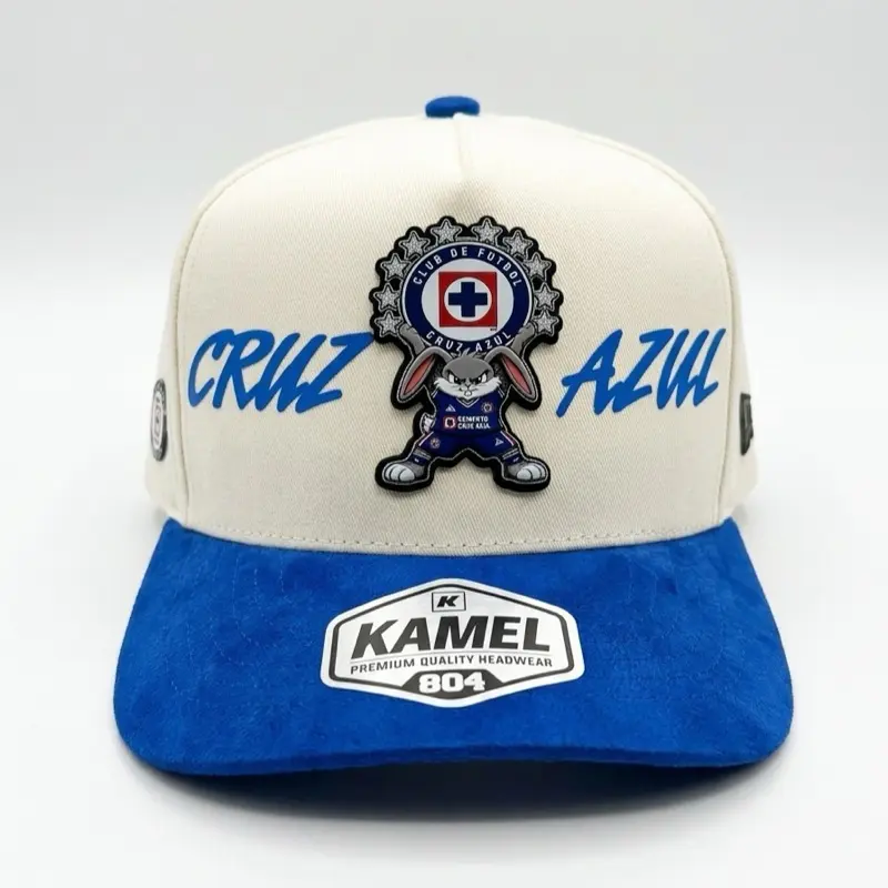 Limited Edition Snapback Visor Hat with Suede Brim & PVC Bunny Plate - High Quality Football Fashion for Soccer Fans, Casual Watch Party Wear, Exclusive Caps, Fitted Snapback Hats, High Quality Hat