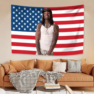 King Vons American Flag Tapestry Classic Rapper Wall Hanging Home Decor Dormitory Background Cloth Birthday Gift Concert Banne Light Peach 4