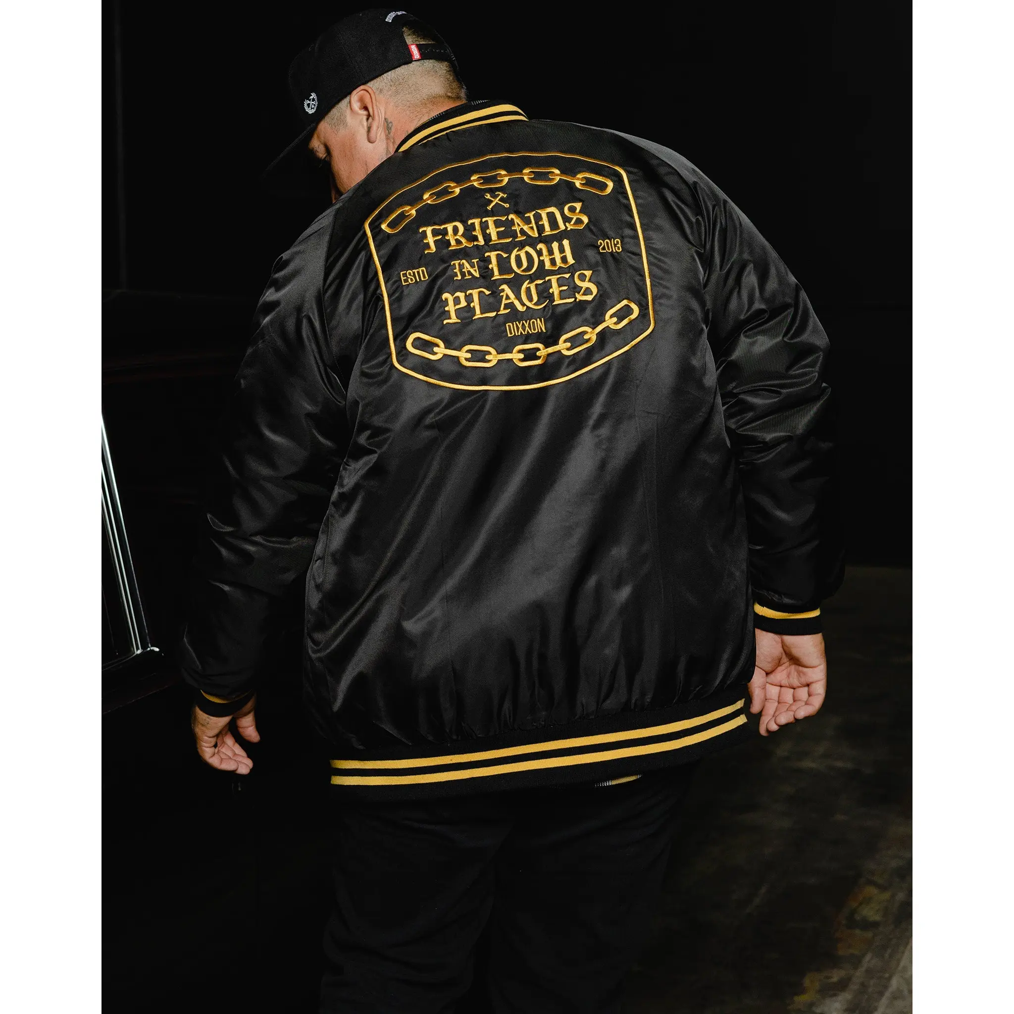 Friends in Low Places Nylon Varsity Jacket - Black