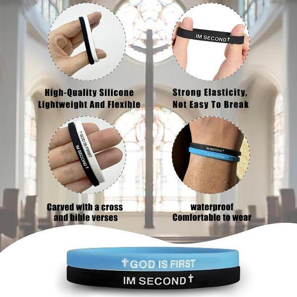 God Is First IM SECOND Christian Bracelet! Engraved Bible Verses, Cross Silicone Rubber, Faith-Based Gift for Women Men, Religious Easter Gifts