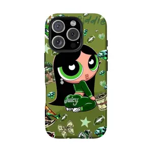 Y2k Buttercup Green Juicy Money Print Phone Case Cartoon Tough Phone Case Compatible for iPhone 17Air 16Promax 15 14 13 12 11 and for Samsung Galaxy S26 Gift for Her/Him Cute Phone Case anime cover