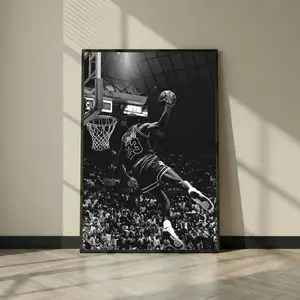 Michael Jordan Dunk Poster, Iconic #23 Chicago Bulls Black and White Basketball Photo Print, Man Cave Decor Gift ( Unframed - Print Only )