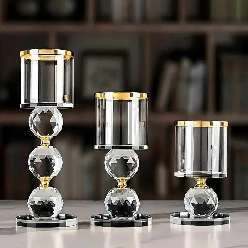 Crystal Candlestick Set, Glass Candle Holder Set, Candlestick Holders, Includes 3 Pieces, Polished Romantic Theme, Perfect for Dinner and Anniversaries, Luxury American Style, Home Decor, Decorating, Home Accessories, Decoration Items