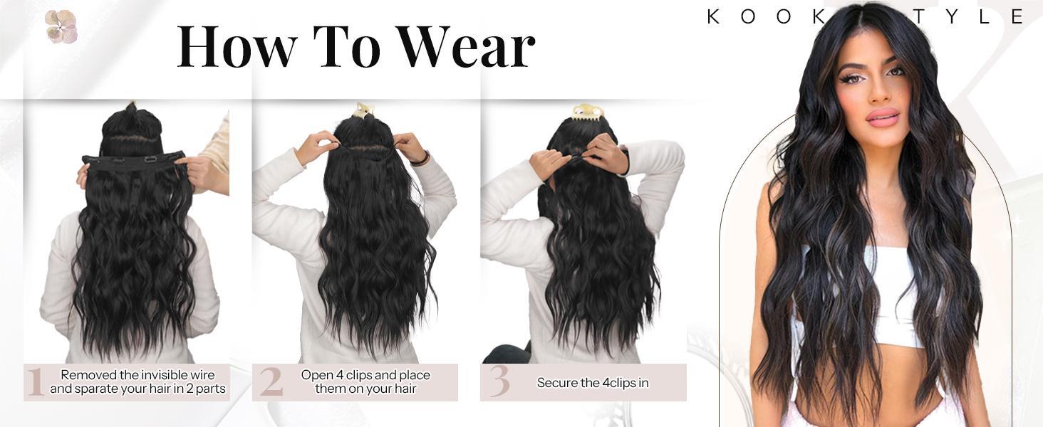 AISI HAIR Invisible Wire Hair Extensions with Transparent Wire clip in Hairpieces for Women Long Curly Wavy Flexible & Adjustable Synthetic Wiglets