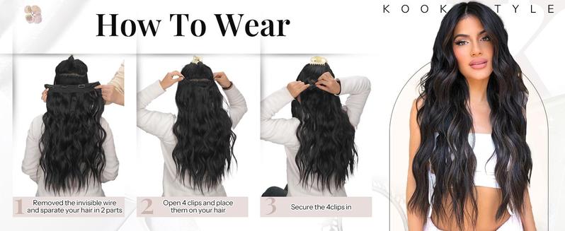 AISI HAIR Invisible Wire Hair Extensions with Transparent Wire clip in Hairpieces for Women Long Curly Wavy Flexible & Adjustable Synthetic Wiglets