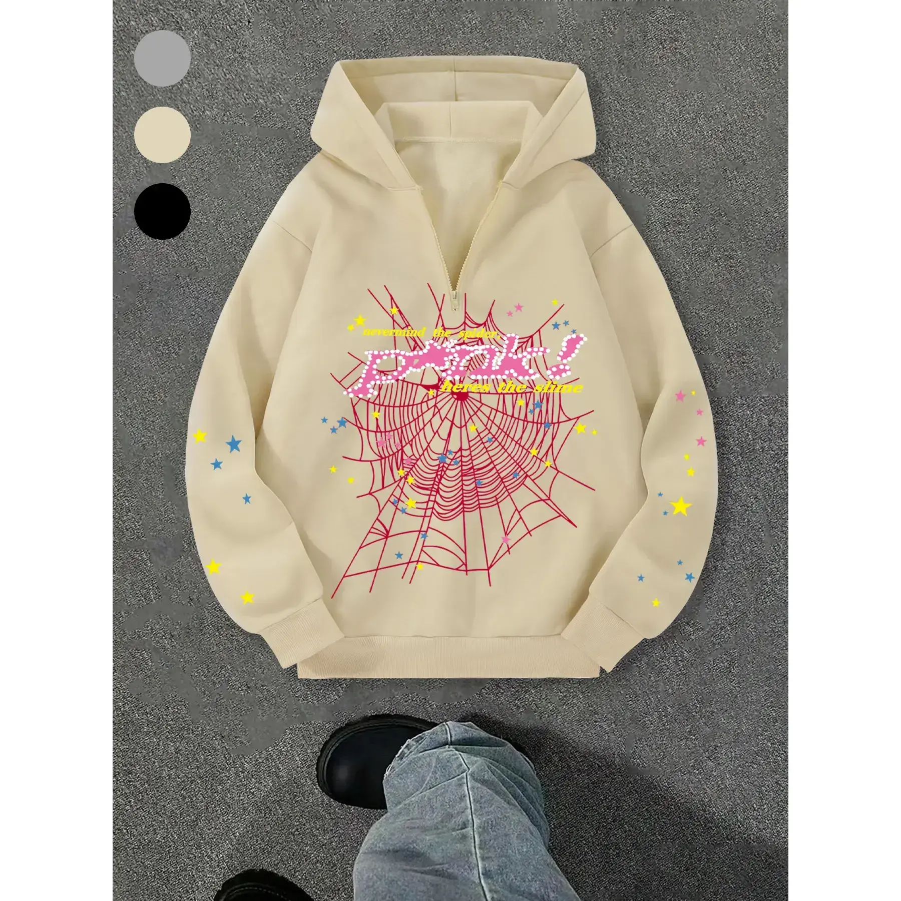 Men's Hip Hop Spider Web Graphic Hoodie, Vintage Harajuku Style Long Sleeve Casual Top, Fall & Winter Fitted Thick Kint Fabric Men's Hip Hop Spider Web Graphic Hoodie, Vintage Harajuku Style Long Sleeve Casual Top, Fall & Winter Fitted Thick Kint Fabric