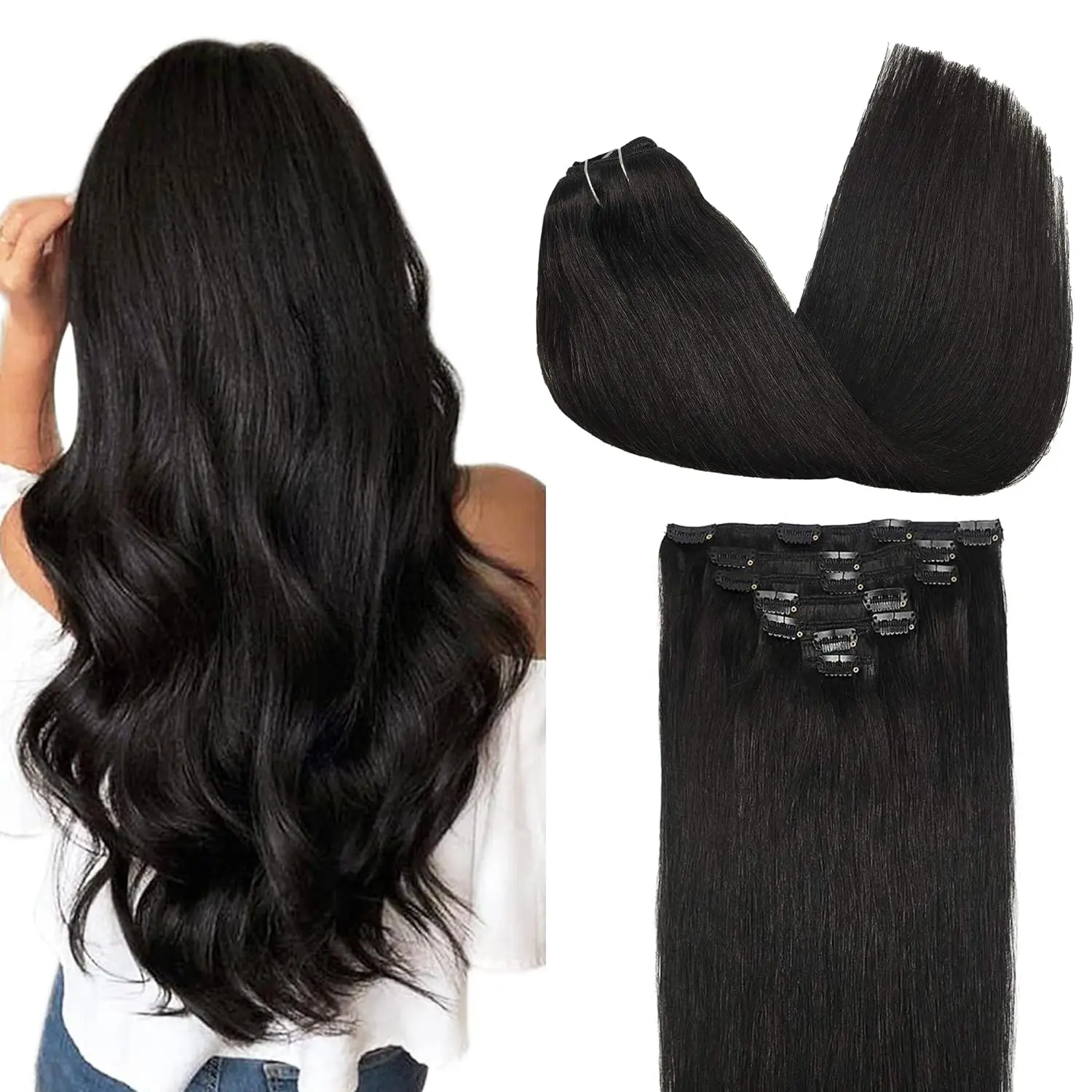 KEPHARE Clip In Hair Extensions Human Hair 12A 7pcs Real Human Hair Straight 14-22 Inch Salon Quality Hairpiece