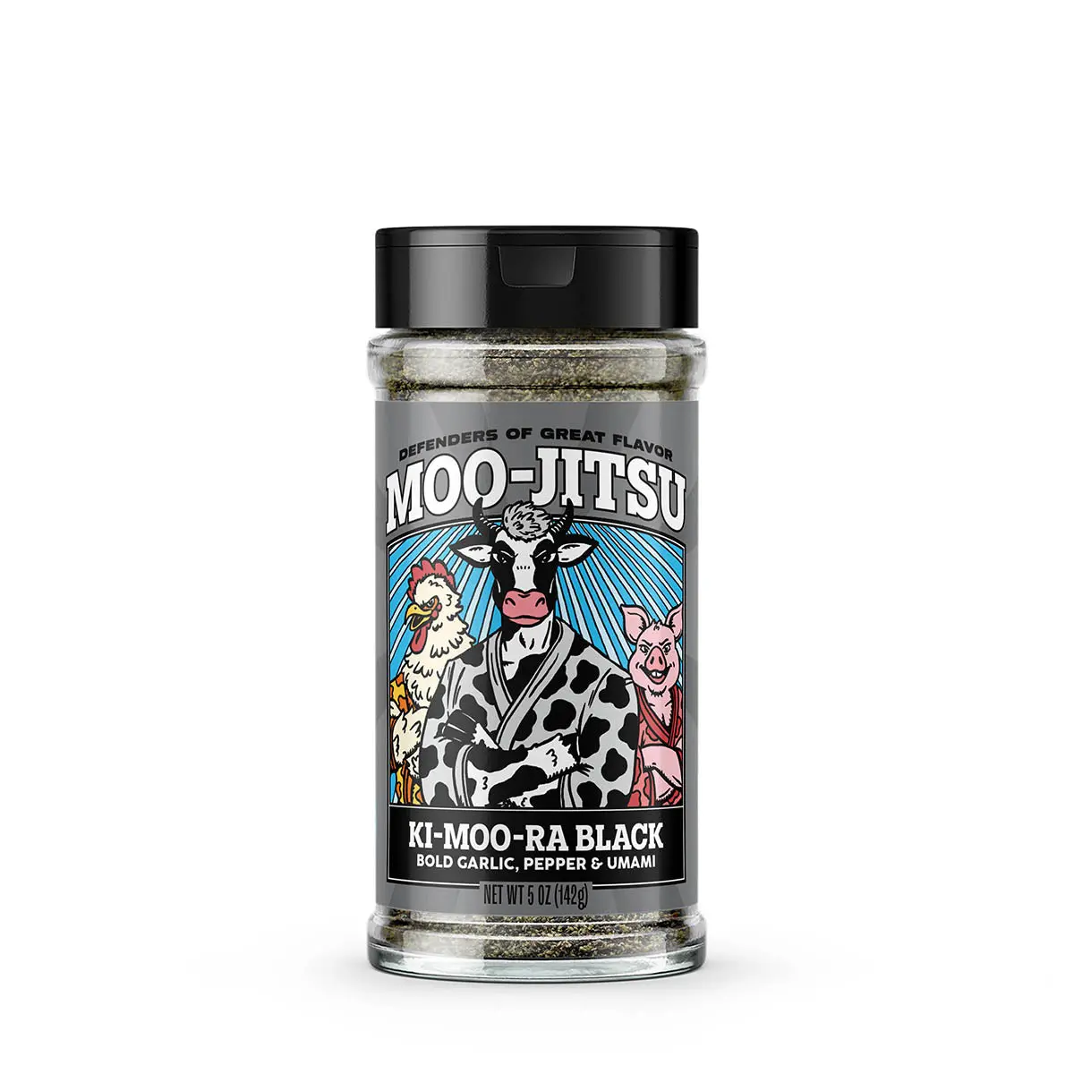 Moo-Jitsu Ki-Moo-Ra Black Spice Powder - Bold Garlic Pepper & Umami Blend for Steak Brisket Burgers Roasts & Grilled Portobello Mushrooms 5 oz
