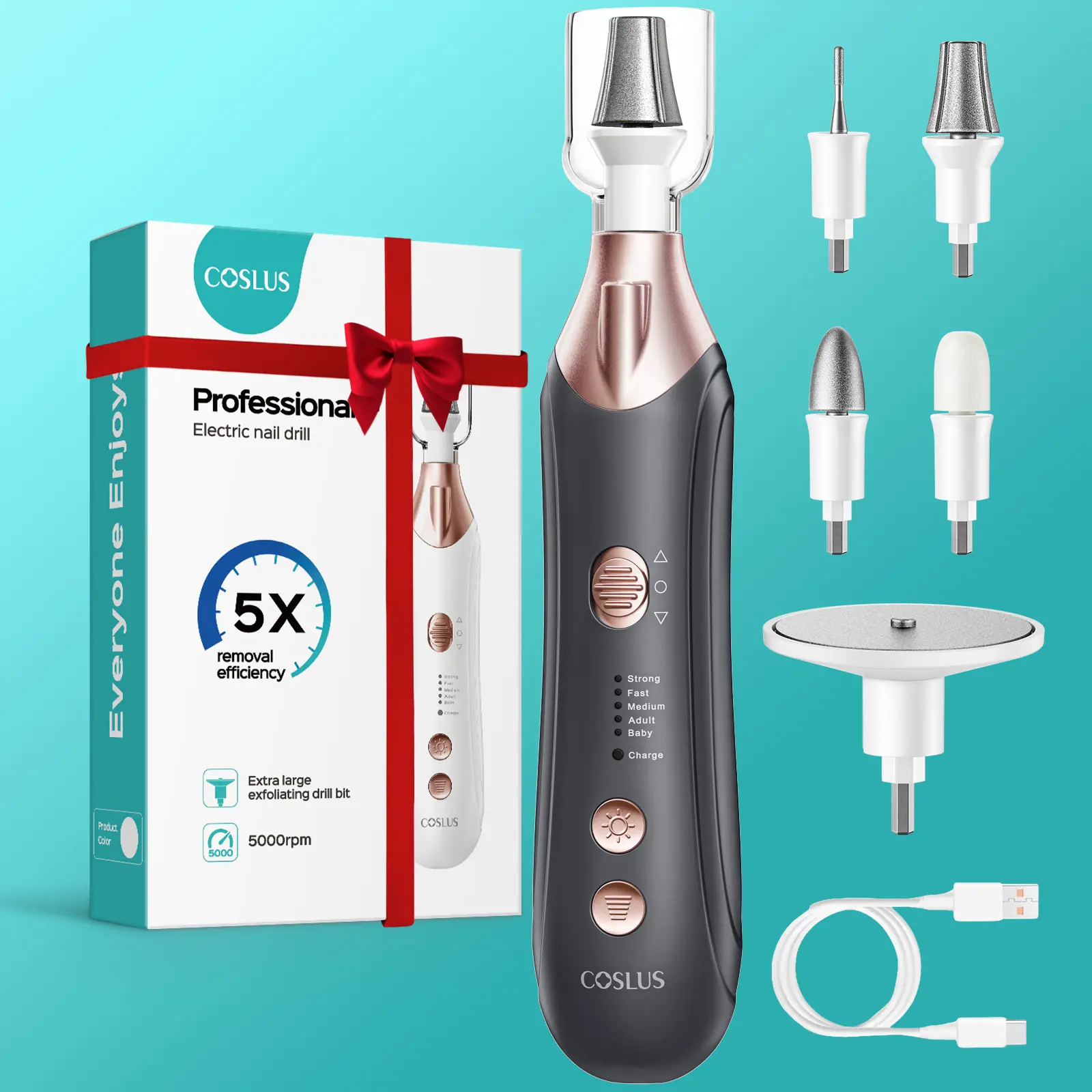 COSLUS C43 Electric Callus Remover: 5-in-1 Multifunctional,Upgraded Sapphire Grinding Wheel,Portable Foot Care Tool,Waterproof Foot Grinder,Rechargeable Foot Care Kit Removes Dead Skin,Hard Skin,Dry Calluses,Thick Nails,Diy Manicure back to school