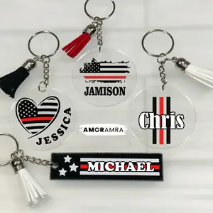 Personalized Thin Red Line Keychain, Thin Red Line Flag, Firefighter Keychain Gift, Fire Services Gift, TRL Fire Marshall Gift