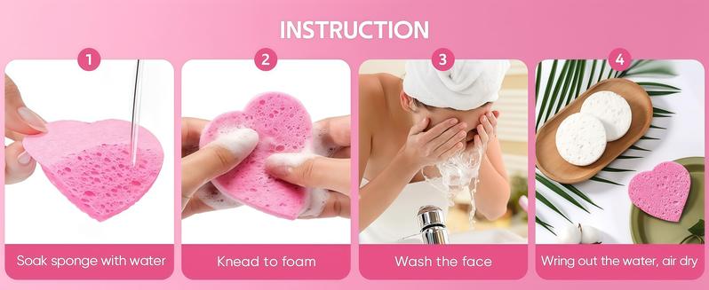 LMMAKE Natural Facial Cleansing Sponges 20pcs Heart-Shaped Puffs for Makeup Removal & Gentle Exfoliation Chemical-Free 100% Natural Material for Sensitive Skin Care Perfect for Travel Daily SPA Rituals & Eco-Conscious Beauty Regimens
