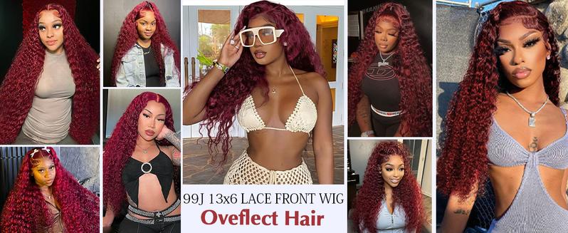 【30 Inch only $119 】99j Burgundy Deep Wave Lace Front Wigs Human Hair 99j 13x6 HD Lace Front Wigs Human Hair 200 Density Deep Wave Wig Pre Plucked Red Colored Curly Wig for Women