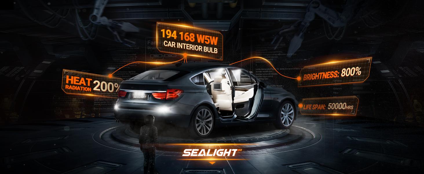 SEALIGHT 194 LED Bulb 6000K White, License Plate Light, Dome Light, T10 168 2825 W5W 3030 Bright Chips Wedge for Replacement Light Bulb, Map Trunk Door Courtesy Dash LED Light Bulb,Pack of 10, FathersDayGift