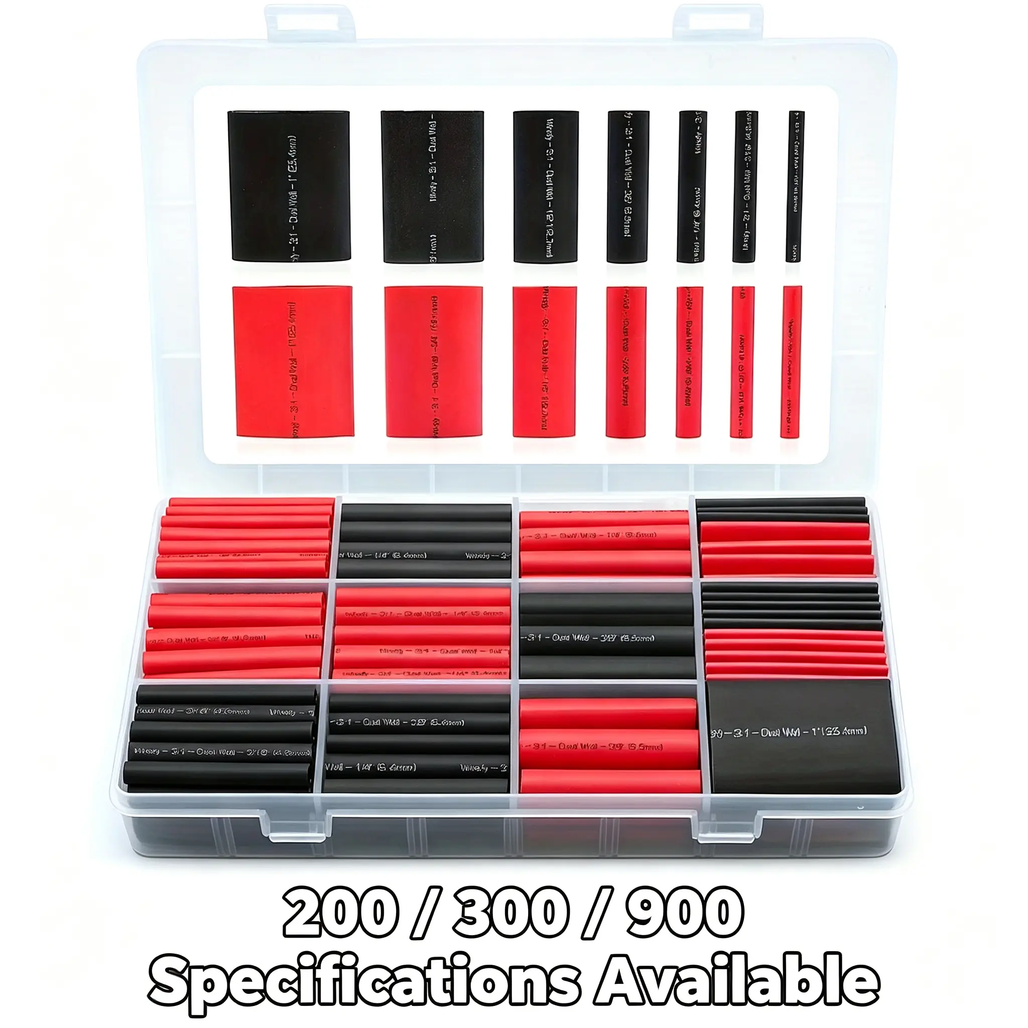 Multi-Size Heat Shrink Tubing Kit Pack (200PCS/300PCS/900PCS), Waterproof Tube Shape Electrical Wire Sleeves with Storage Box for DIY Users’ Auto, Home Cable Repair