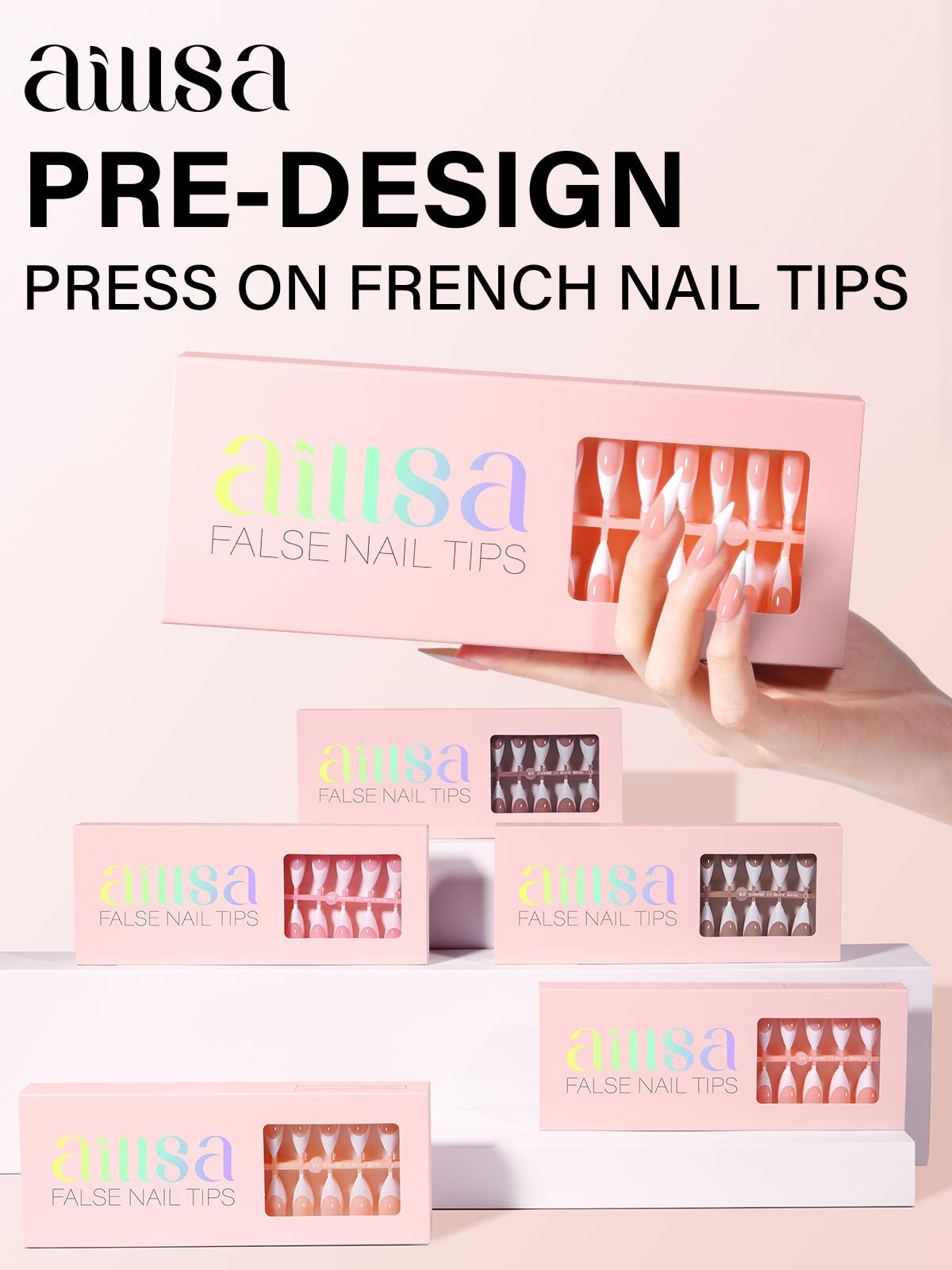 Aillsa Long Stiletto French Tip Press on Nails- 180pcs Full Cover Soft Gel Nail Tips 15 sizes Acrylic Fake Nails reusable fake nail French Style Press-on Nail set press nail dealsforyoudays