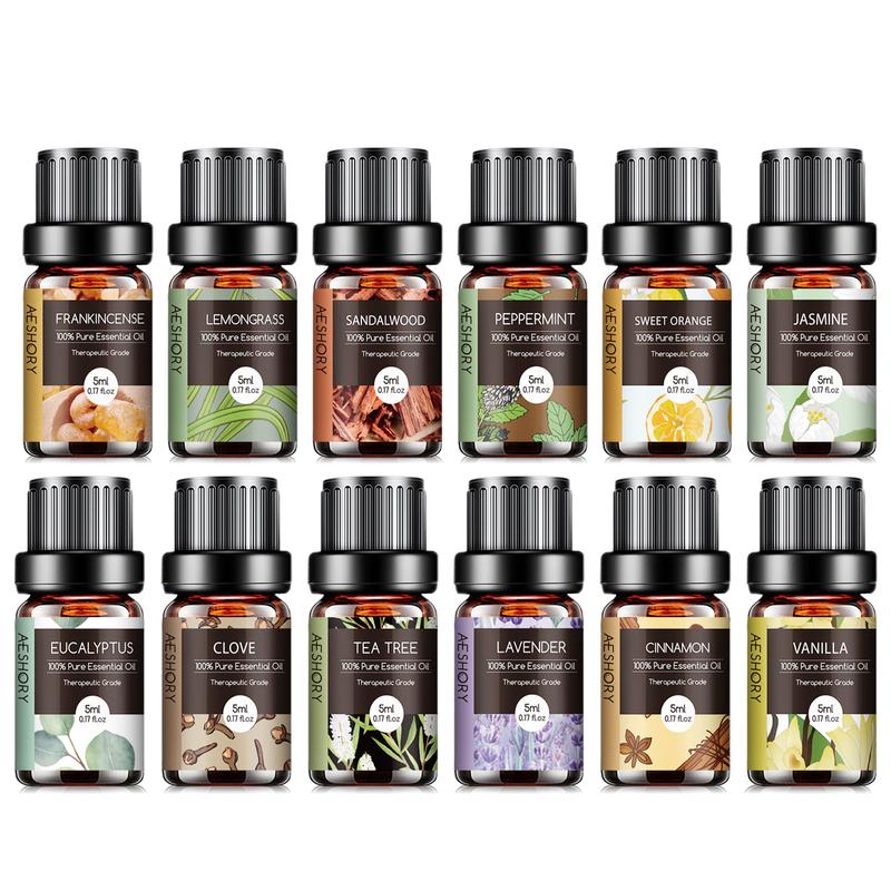 Essential Oils Set -12Pcs*5ML AromatherapyEssential Oil Kit for Diffuser, Humidifier,Aromatherapy, Massage, Soap, Candle Making(5mL) Healthcare Weliness ldeal for Birthday,Thanksgiving, Christmas Gifts