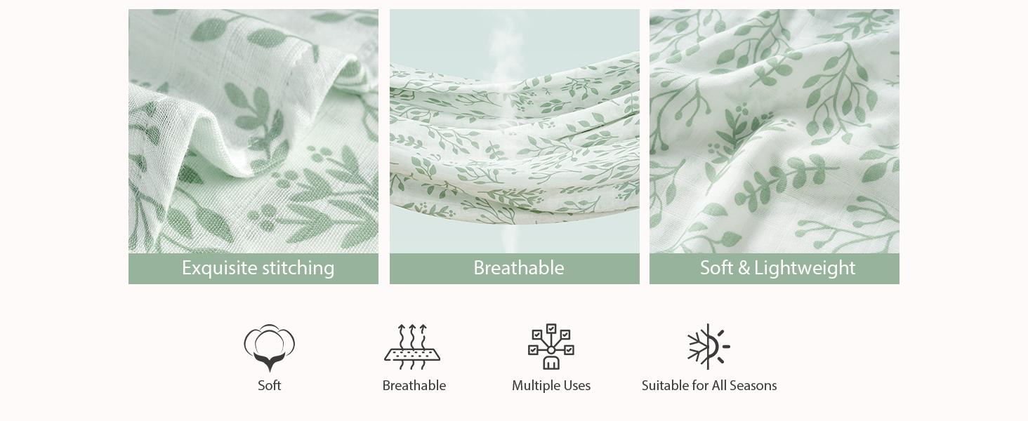 Yoofoss Muslin Swaddle Blankets – 4-Pack Receiving Blankets for Baby Boys and Girls, 47 x 47 inches, Neutral Swaddle Wrap made of 70% Rayon from Bamboo and 30% Cotton