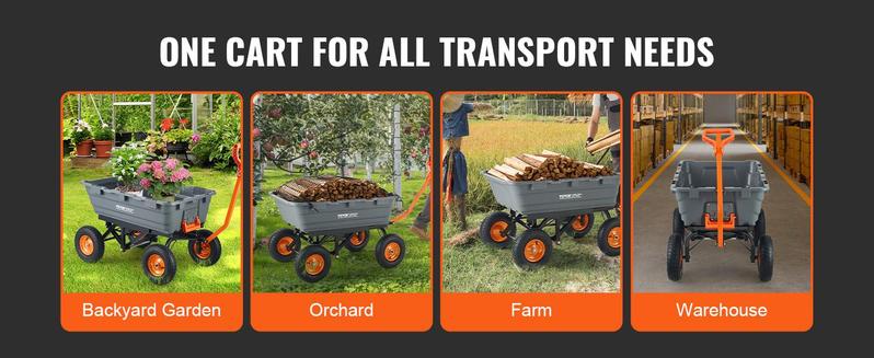 VEVOR Poly Garden Dump Cart with Easy to Assemble Steel Frame, TikTokShopBlackFriday, 2-in-1 Convertible Handle, 13 Inch Tires, Max Capacity 1500 lbs, Utility Wheelbarrow Productivity Yard