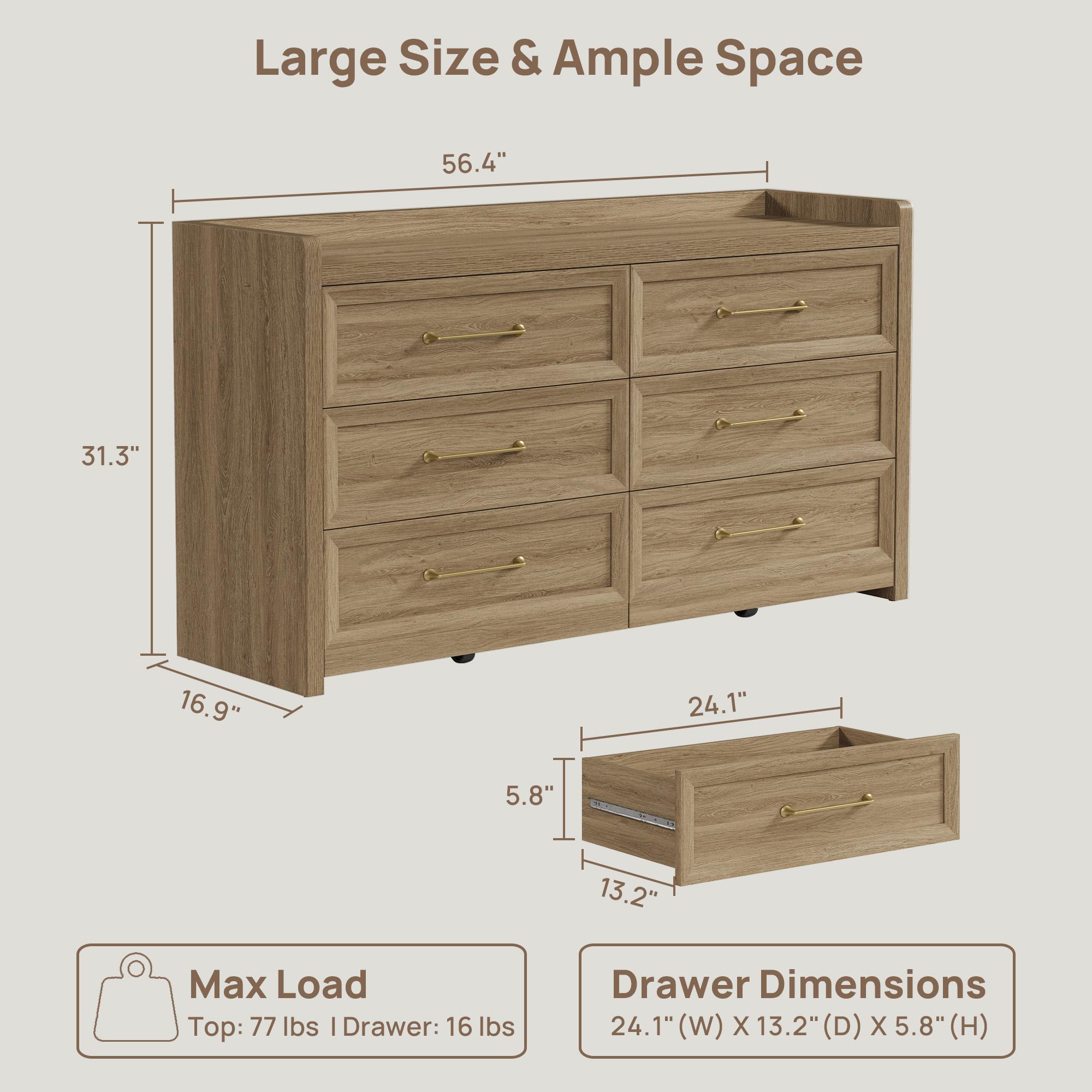 SICOTAS 6 Drawer Dresser for Bedroom-56.4" Extra-Wide Wooden Chest of Drawers with Large Storage, Long Dresser TV Stand with Drawers, Farmhouse Closet Dressers for Nursery Living Room SICOTAS 6 Drawer Dresser for Bedroom-56.4" Extra-Wide Wooden Chest of Drawers with Large Storage, Long Dresser TV Stand with Drawers, Farmhouse Closet Dressers for Nursery Living Room
