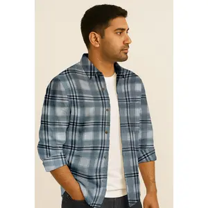 Men's Long Sleeve Plaid Shirt – Textured Cotton Blend Seersucker Button Down for Casual Everyday Wear