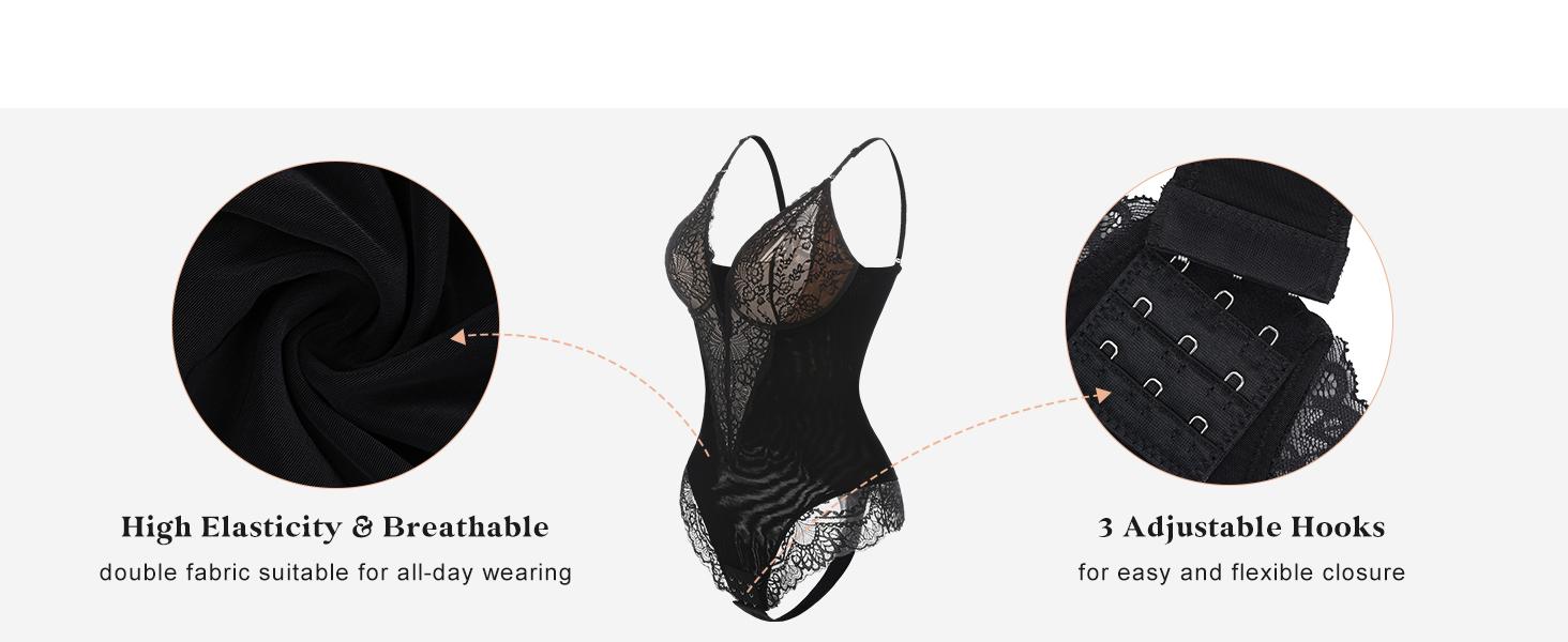 Popilush Deep-V Neck Built-in Shaper Lace Bodysuit Elegant Adjustable - live Popilush Deep-V Neck Built-in Shaper Lace Bodysuit Elegant Adjustable - live