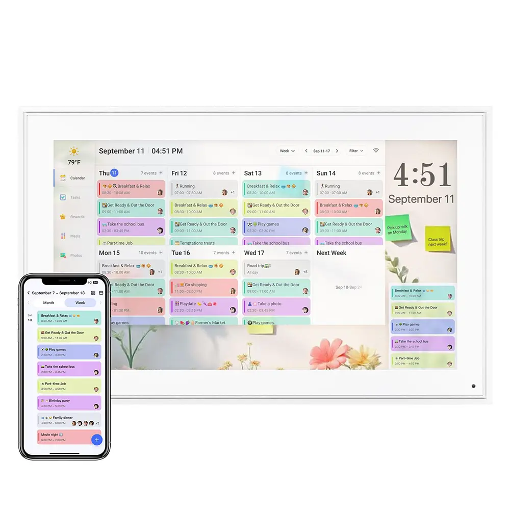 15.6-Inch Wi-Fi Electronic Calendar - Full HD Interactive Touchscreen Weekly Planner, Digital Frame, Chore Chart, Wall Mount & Desk Stand Included, iOS/Android Compatible Family Office Organiser Gift