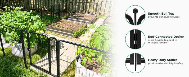 FXW Garden Fence Outdoor for The Yard, 24"/32"/40"/45" Height x 7.6-15.2ft Length, Heavy Duty Metal Animal Barrier for Dog and Rabbit, Decorative Dog Fence, 4/6/8 Panels