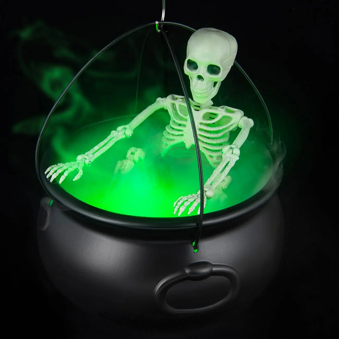 Spooky Standing Outdoor Halloween Witch Cauldron Decor with Tripod Base, Fog Maker & Skull - 52-in Tall Display, Green Light Mist Effect, Large Cauldron, Skeleton, Stable Setup for Porch, Yard