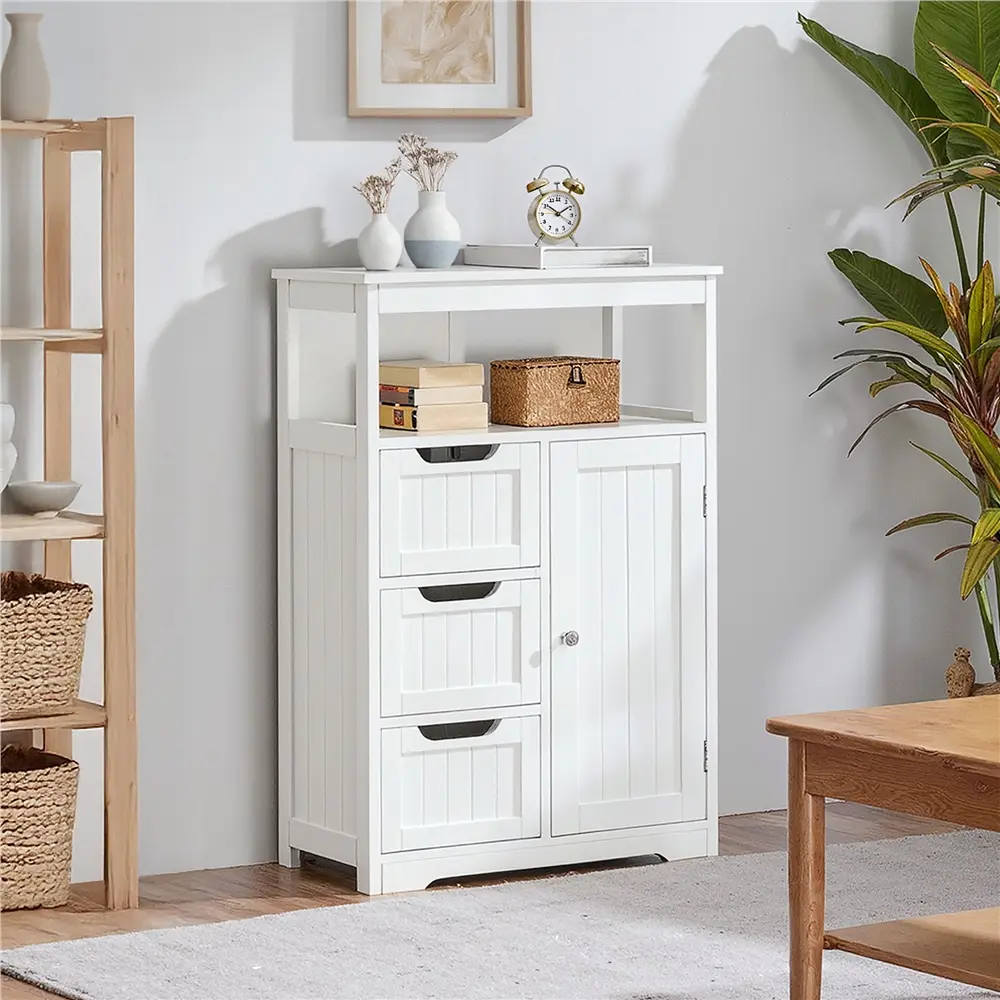 Yaheetech Free-Standing Storage Furniture Wood Cabinet Chest - 1-Door, 3-Drawer MDF Cabinet with Metal Hardware, Adjustable Shelves for Bathroom, Kitchen,dorm essentials,home decor