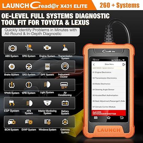 LAUNCH Creader Elite  for Toyota Lexus OBD2 Scanner, Full System Bi-Directional Diagnostic Scan Tool, All Reset Service Code Reader, Battery Registration,ECU Coding, AUTO VIN,Lifetime Fr-ee Update