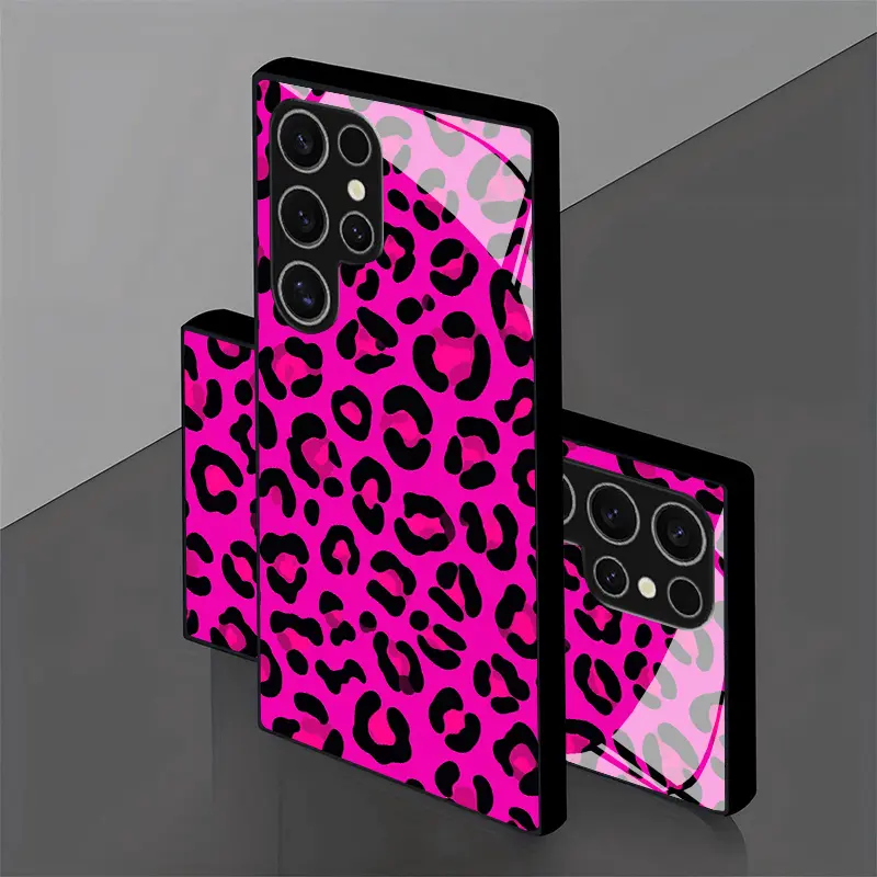 Pink Black Leopard Print Protective Smartphone Case - Tempered Glass Compatible Accessory for Samsung Galaxy (S26,S25,S24,S23,S22 Pro,S21,S21 FE,S20 FE,Plus,Ultra,A56-A03s) | Smartphone Accessories, Galaxy S21fe