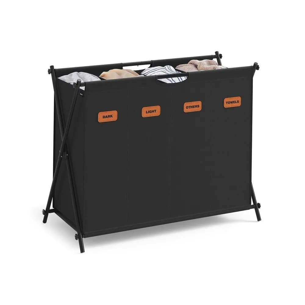 SONGMICS Laundry Hamper, Laundry Basket, 40.9 Gal. Laundry Sorter 4 Sections, Collapsible X-Frame, Clothes Organizer with Customizable Labels, Laundry Room, Bedroom, Bathroom