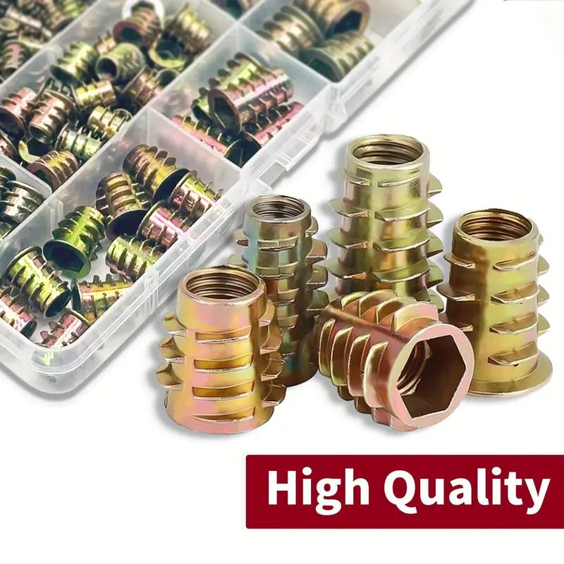 M4 M5 M6 M8 M10 Threaded Insert Nuts Hex Socket Drive Assortment Kit for Woodworking and Furniture Repair DIY Projects High Quality Industrial Grade Fasteners Hardware