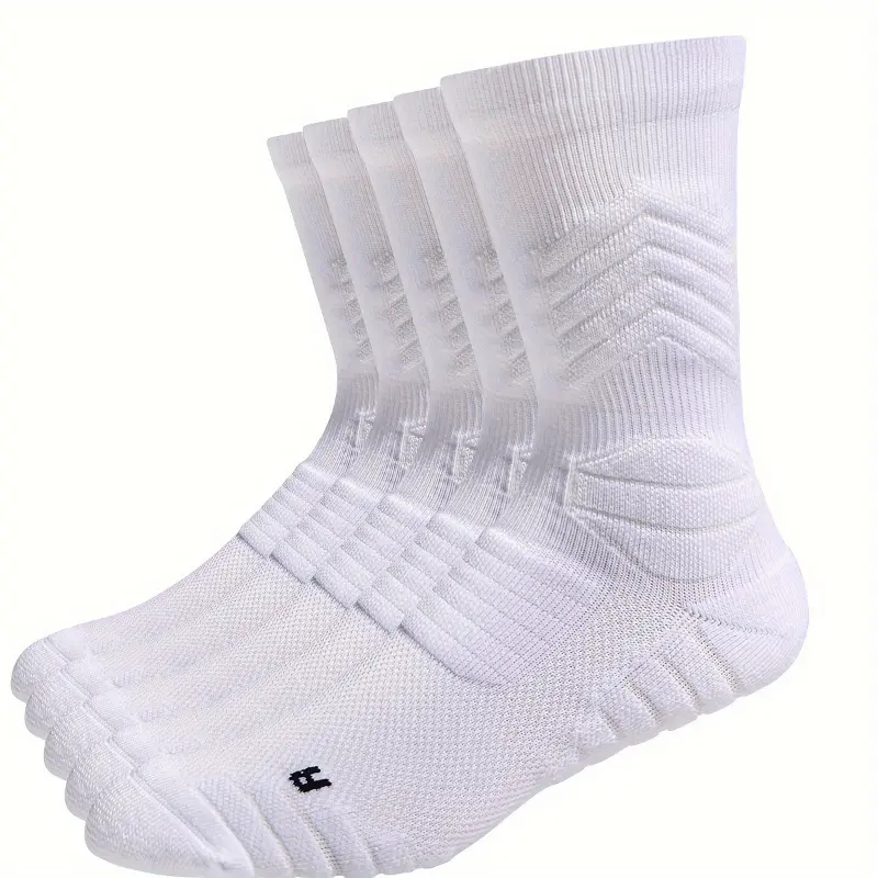 Male 5-Pair Solid Color Stretchable Polyester Blend Crew Socks - Cushioned, Knitted, Machine Washable, for Basketball, Athletic Activities, 5 Pairs Of Black Mixed Color, Synthetics, Cushioned Sports Socks, Athletic Sports, Ankle Socks