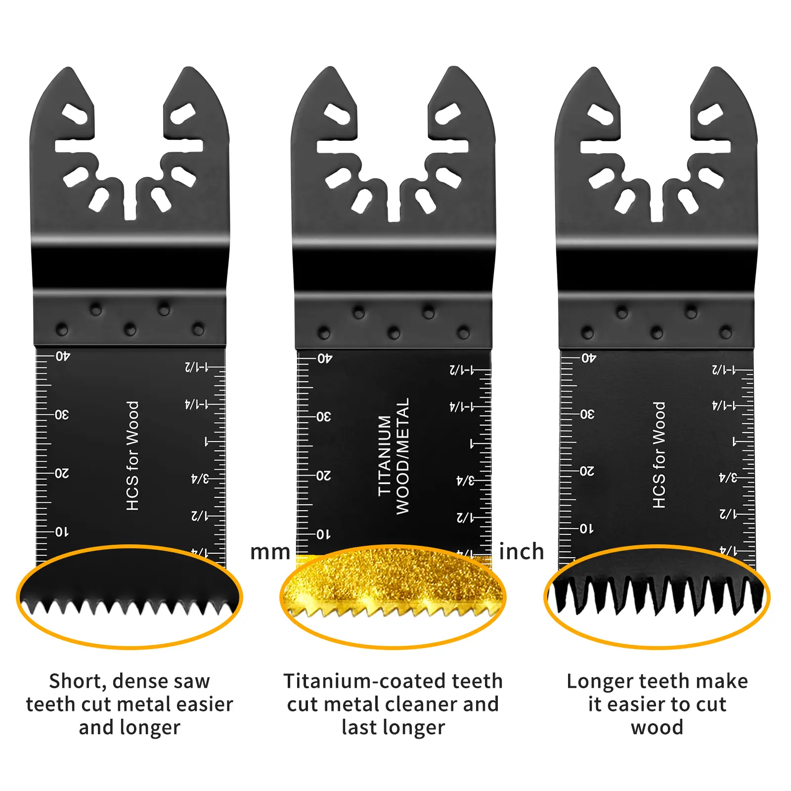 Exkraeft 50-Pack Curved-Edge Oscillating Tool Blades – Titanium Multitool Blades For Metal & Wood