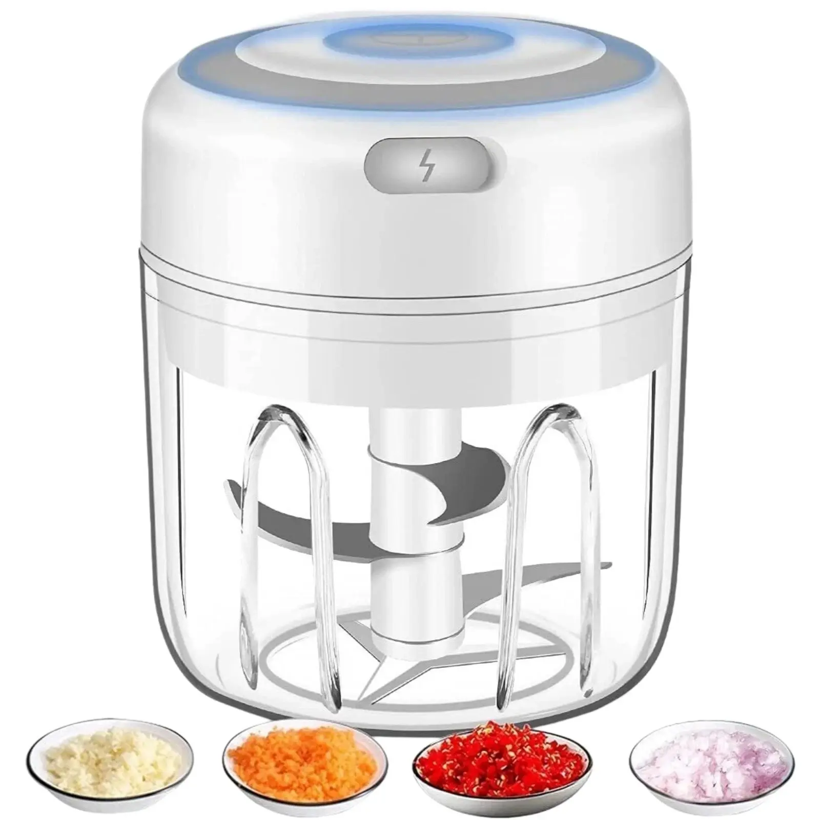 Cordless Lightweight Electric Mini Food Processor - Portable 1-Touch Stainless Steel & Polycarbonate Multifunctional Home Food Processor, Veggie Chopper for Seniors, Compact Small Footprint Kitchen Appliance for Garlic Mashing, Meat Grinding Portable Kitc