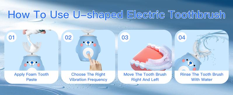Kids Electric Toothbrush U-Shaped，6 Brush Heads Five Cleaning Modes IPX7 Waterproof Design Mermaid Rechargeable Smart Timer for Children-Kids Travel Essentials Cleansing