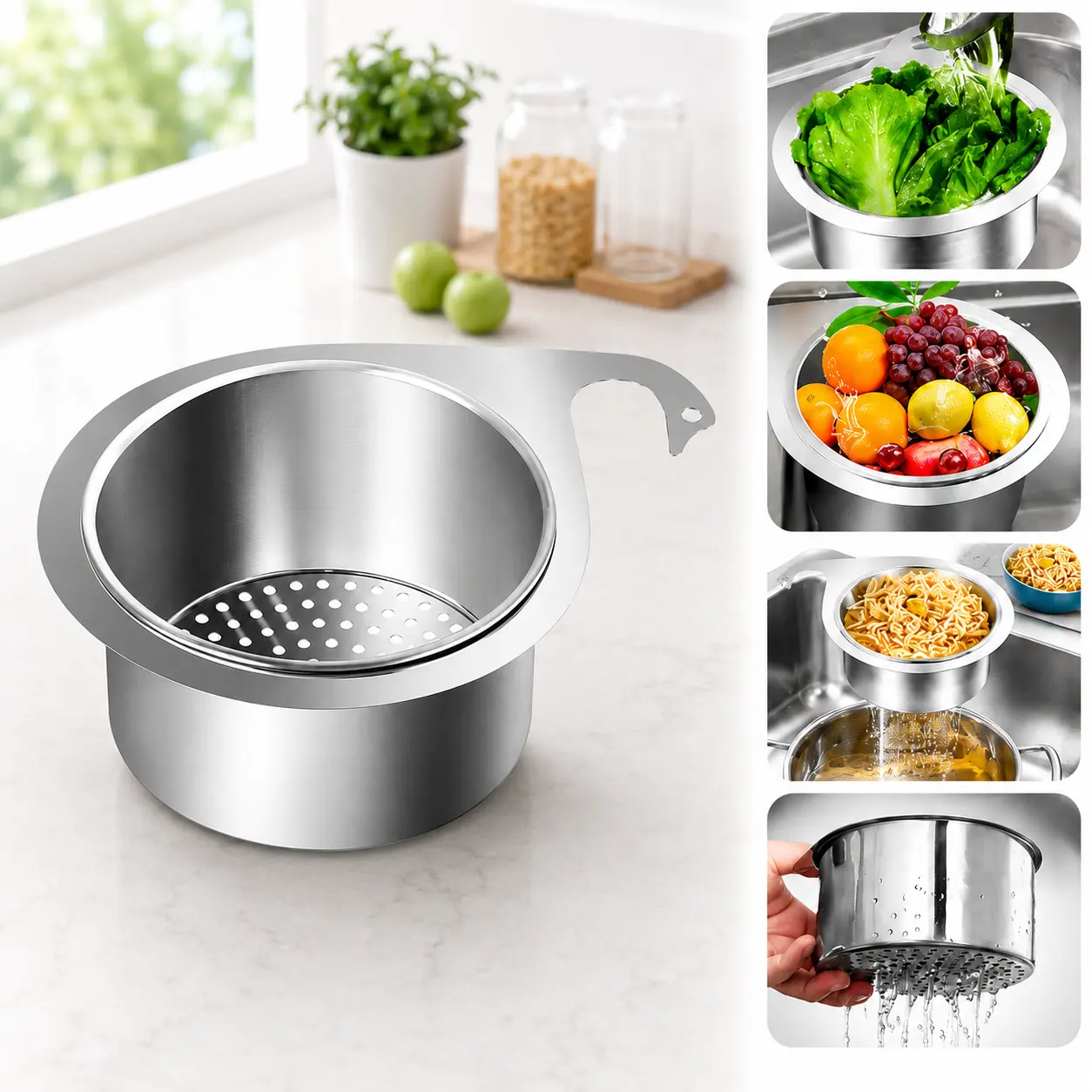 Stainless Steel Swan Sink Strainer Basket - Faucet-Hanging Multi-Functional Kitchen Utensils, Mesh Perforated Scale & Bone Filter, Quick-Drain Sieve for Fruits & Vegetables, Rust-Resist Steel Drainer, Kitchen Tools and Gadgets for Neat Storage