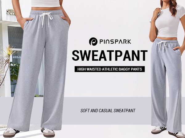 PINSPARK Wide Leg Sweat Pants for Womens High Waisted Baggy Sweatpants Casual Drawstring Workout Pants with Pockets springtok