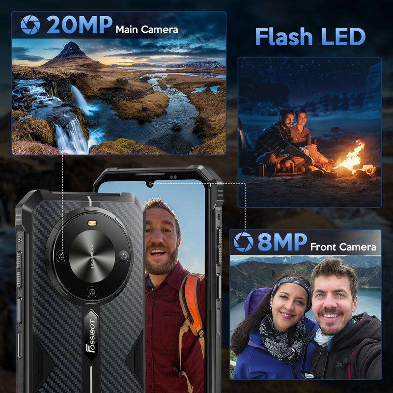 FOSSIBOT F105 Rugged Phone Unlocked 10300mAh Battery Cell 6.74" HD+Display 12GB RAM/64GB ROM 20MP Camera 4G Dual SIM Android 14 Waterproof IP68/IP69K Outdoorfun (NOT Compatible with AT&T, Cricket, and Verizon)