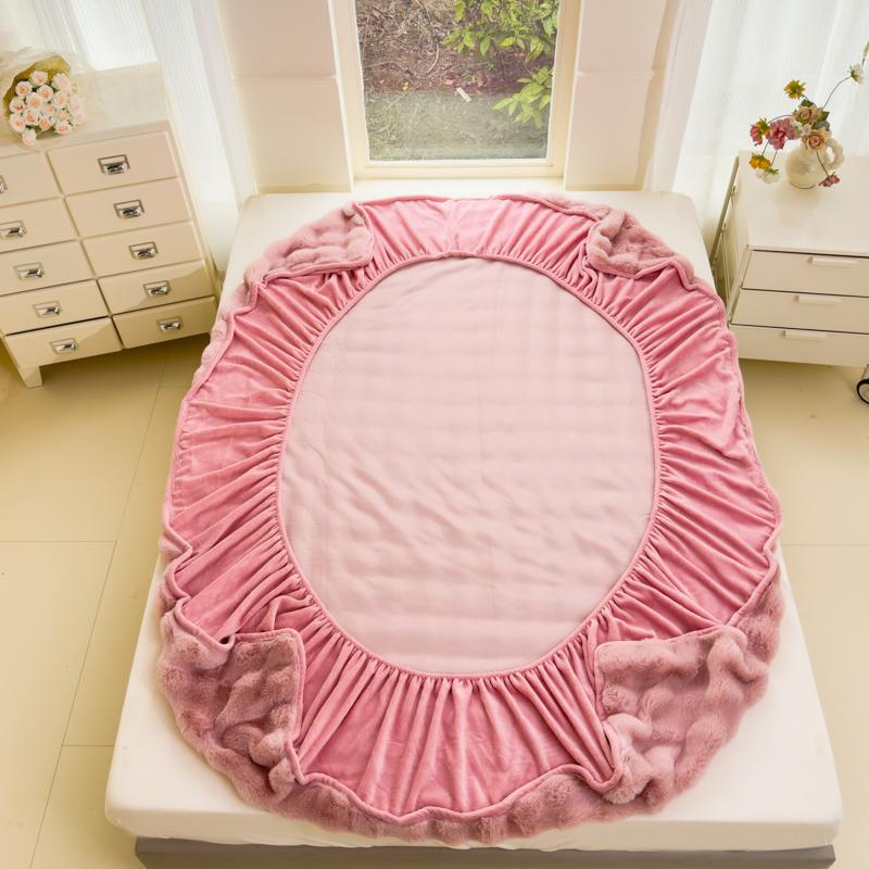 {Valentine's Day }H&D Fluffy Faux Rabbit Fur Fitted Sheet 3PC Set for bed Mattress Cover with two pillow cases, Ultra-Soft Fleece, Warm Cozy Elegant, plush soft warm, Gift for Girls and Women