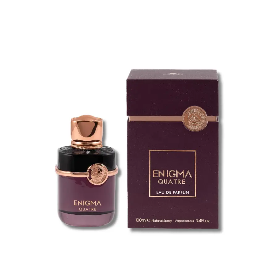 Fragrance World Enigma Quatre Regular Edition Eau De Parfum (EDP) for Women, Aromatic Woody Spicy-Floral Spray, Citrus Rose Patchouli Depth Notes, 3.4 fl oz Alcohol-Based Liquid, Sweet Earthy, Generous Size, Recyclable Packaging, Single Item, Aromatic Woo