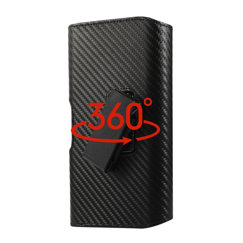 Cell Phone PU Leather Holster Carbon Fiber Texture 360°Rotating Belt Clip Magnet Pouch Man Waist Bag Carrying Perfect For Outdoor Daily Use